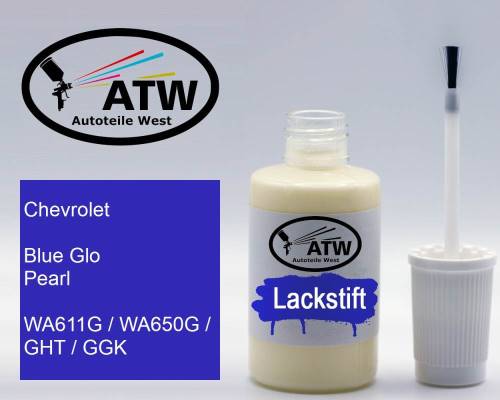 Chevrolet, Blue Glo Pearl, WA611G / WA650G / GHT / GGK: 20ml Lackstift, von ATW Autoteile West.